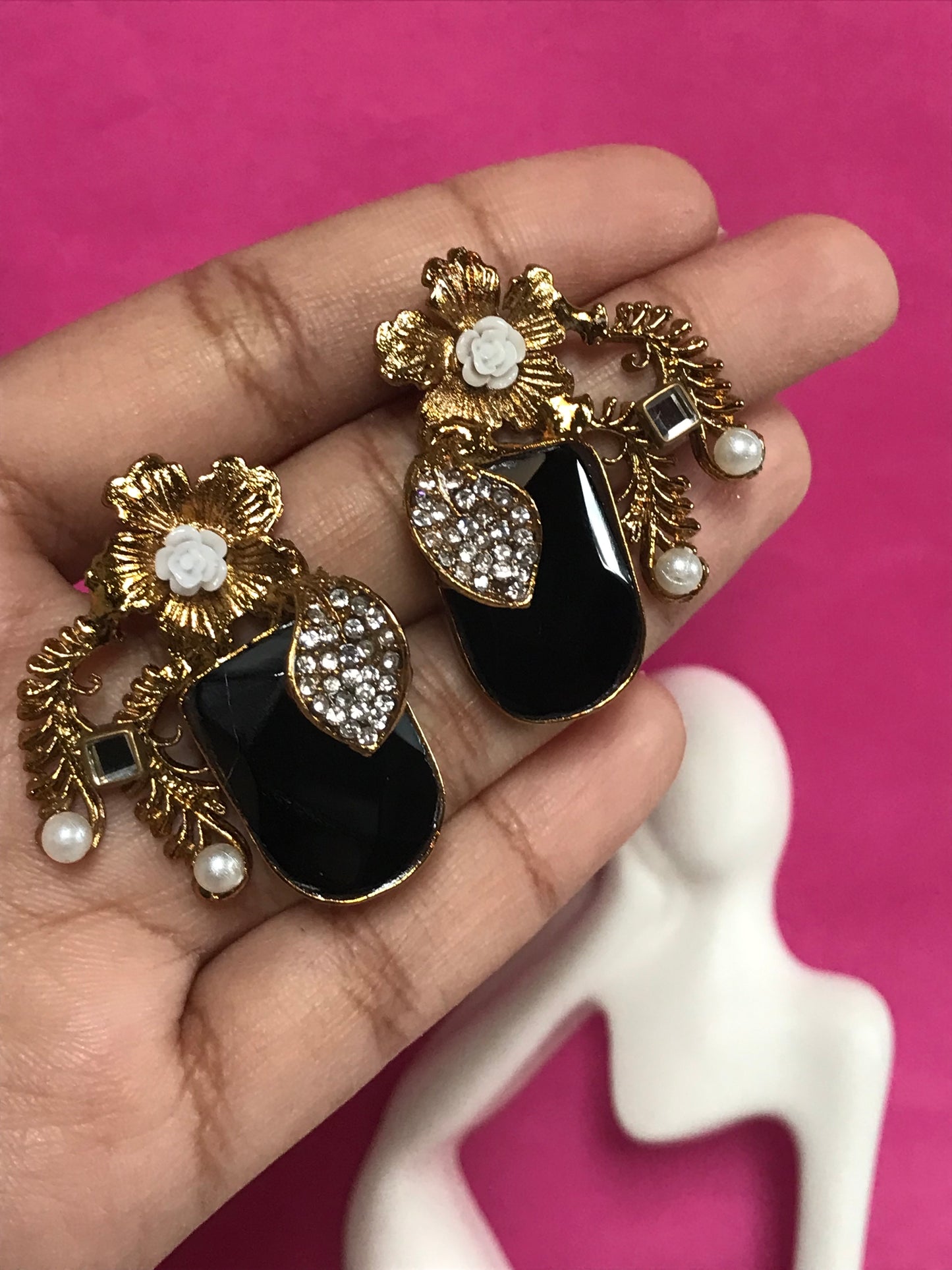 Black Petal Crystal Earrings