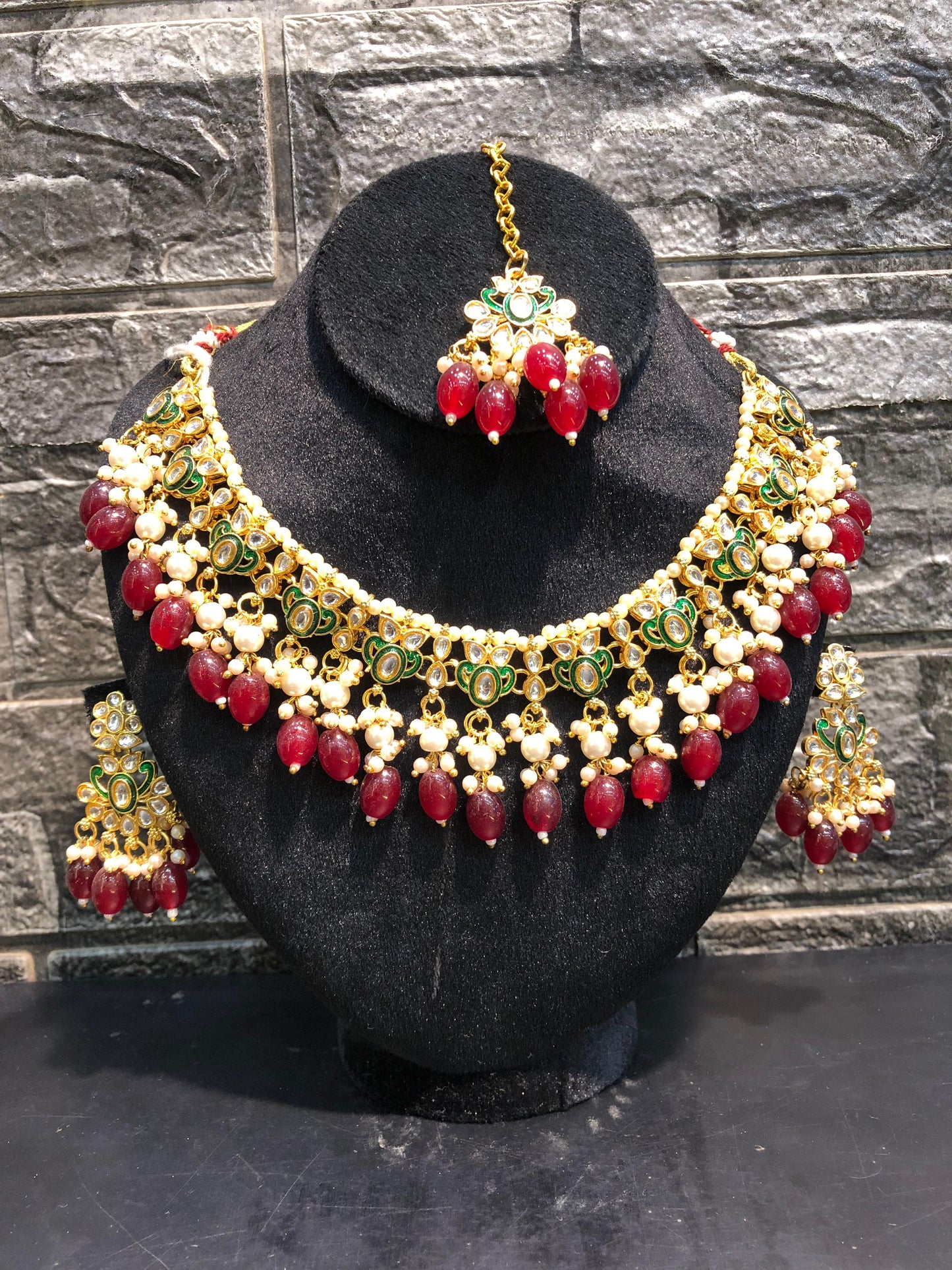 Meenakari Ruby Drop Set